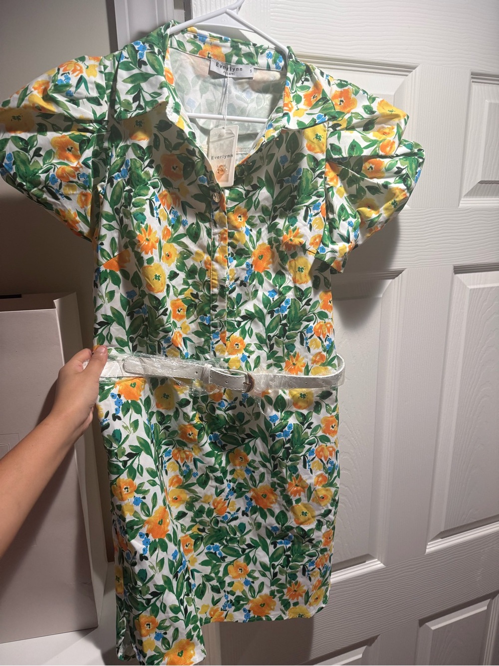 Everly Yellow & Green Floral Belted Shirt Dress